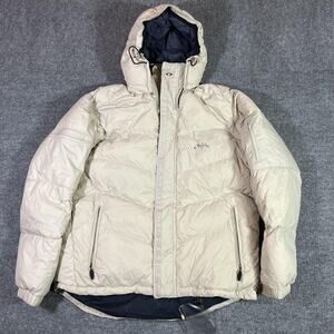 Oakley Down Ski Jacket Womens XL Beige Hooded Insulated Puffer Winter OKY-A20